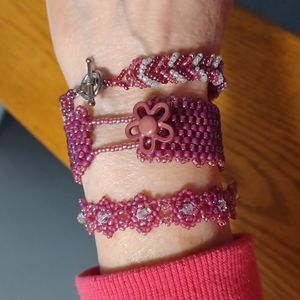 NWOT HANDMADE Bundle of 3 Dark Pink Beaded Bracelets